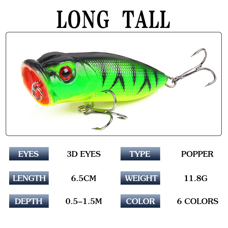 6Pcs Topwater Popper Lures 3D  - Fishing Lure Popper review and price