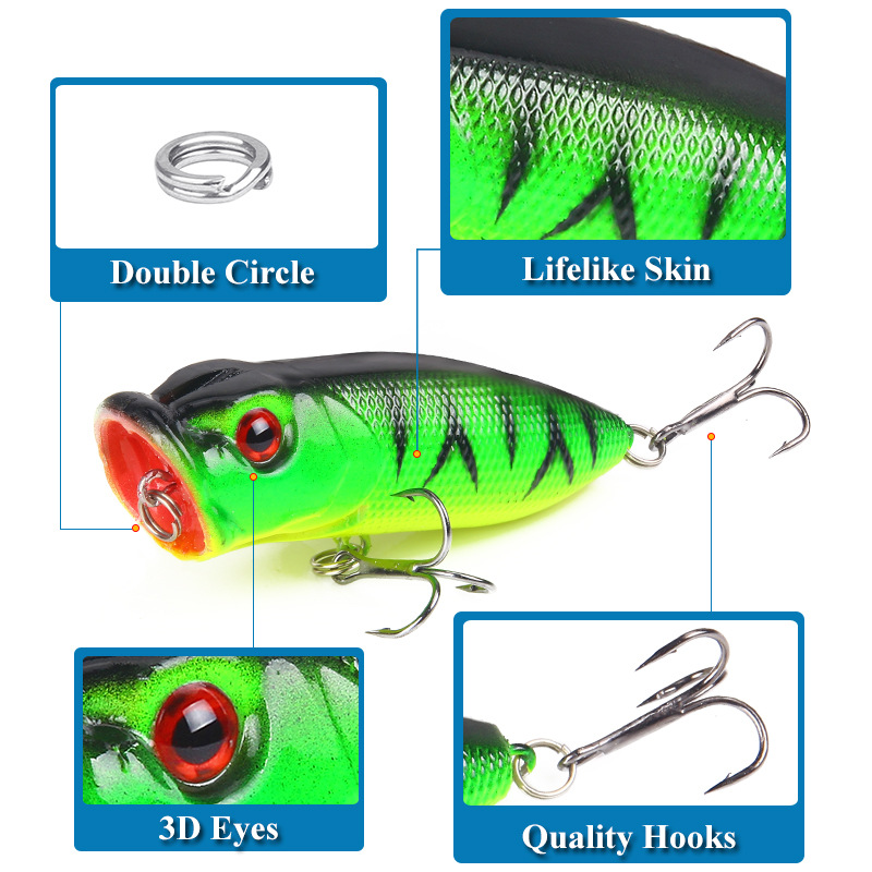 6Pcs Topwater Popper Lures 3D  - Fishing Lure Popper review and price